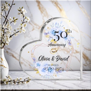 Personalized 50th Wedding Anniversary Gift Heart Acrylic Plaque, 50 Gold Wedding Gifts For Parents, Golden 50 Anniversary Gift, Husband Gift