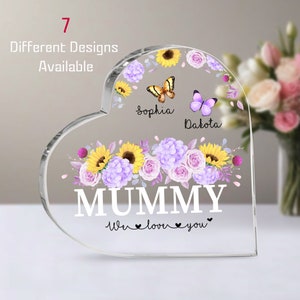 Personalized Grandkids Name Grandma Heart Acrylic Plaque, Grandma Gifts, Mothers Day Gift For Grandma, Grandma Christmas Gift, Floral Plaque