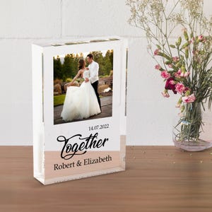 Personalized Acrylic Engagement Photo Block - Custom Keepsake Gift for Couples