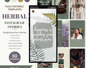 Herbal Instagram Story Templates: Green Witch Canva Designs (PDF)