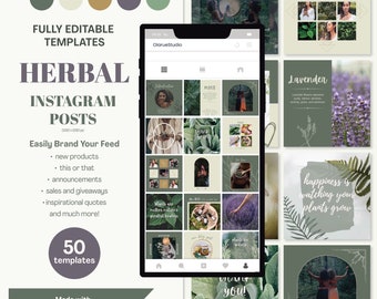 Herbal Instagram Post Templates: Green Witch Canva Designs (Digital Download)