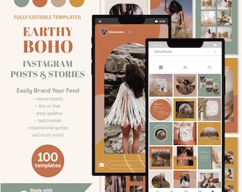 Modelli Instagram boho e naturali: 100 design per storie e post Canva (PDF)