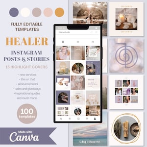 100 Instagram Post and Stories Templates, Editable in Canva, Spiritual Instagram Templates for Business, Spiritual Highlight Covers for IG