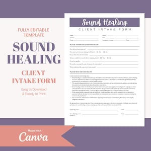Sound Healing Client Intake Form: Customizable Canva Template (PDF)