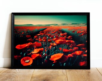 Orange Poppy Field Wall of Bright Vibrant Wild Flowers Digital Download Home Bedroom Office Décor Wall Art Print Flower Print Floral Art