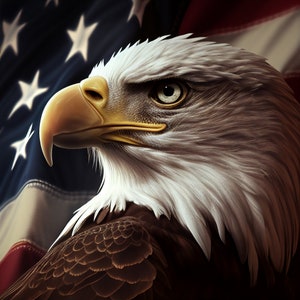 Bald Eagle with American Flag Background Digital Download Perfect for Posters, Canvas, Stickers, Iron-On and more PNG, Svg, PDF, JPG Files image 1