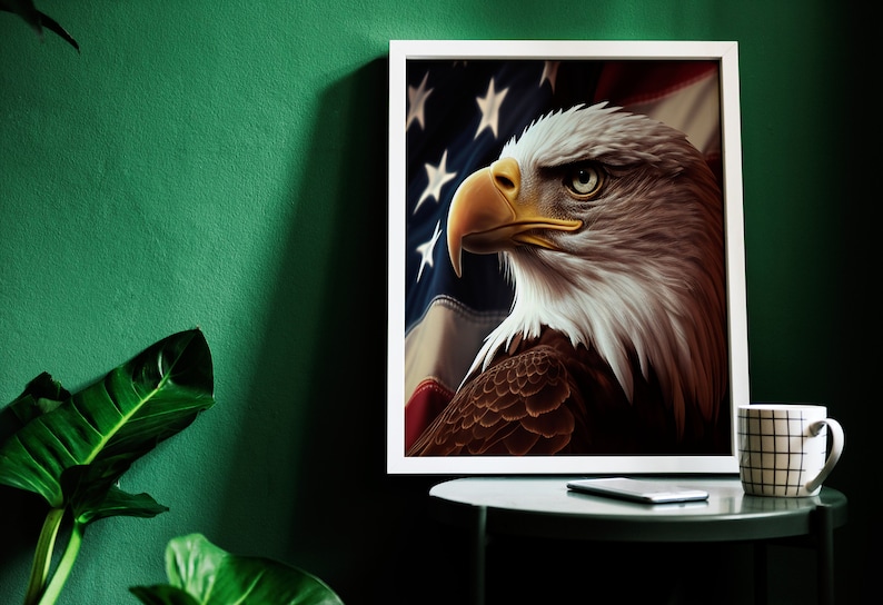 Bald Eagle with American Flag Background Digital Download Perfect for Posters, Canvas, Stickers, Iron-On and more PNG, Svg, PDF, JPG Files image 2