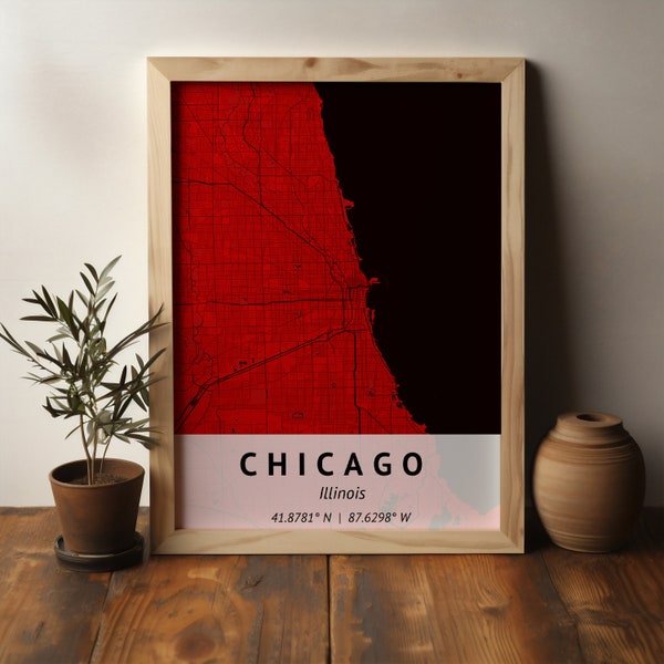 Custom City Map Print | Map Print | Chicago Illinois | Chicago Map Print | Illinois Map | Digital Download City Map | Wall Art Decor