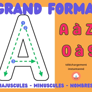 Giant alphabet to trace, uppercase, lowercase, numbers 0 to 9, Learn to write, Educational material, Printable PDF
