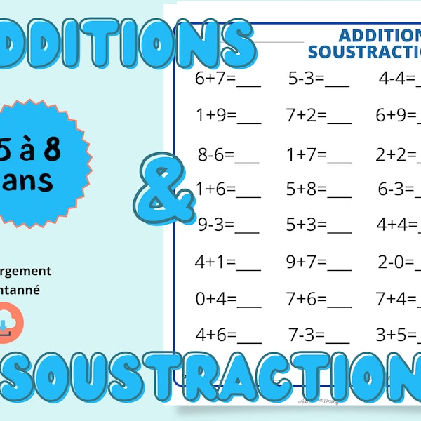 Feuilles de calcul Mathématiques , Addition, Soustraction, Chiffre 0 à 9, PDF Imprimable