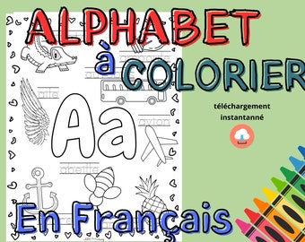Coloring Alphabet Words to Trace Uppercase and Lowercase Learn French Printable PDF