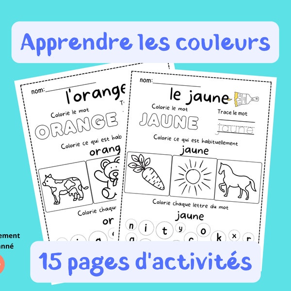 Apprendre les couleurs, Activités préscolaires imprimables, Apprentissage en français, PDF imprimable