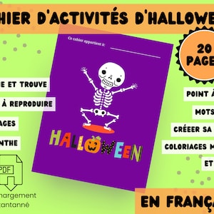 Halloween Activity Book for Kids, Printable Activities in French, Halloween Coloring Pages, PDF
