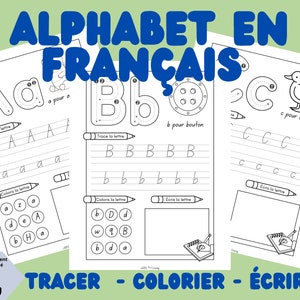 Alphabet to color and trace, Upper and lower case letters, Learn to write in French, Printable PDF