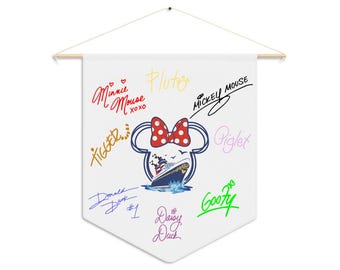 Disney Autograph Pennant - Character Signature Wall Decor, Cruise Souvenir, Personalized Keepsake, 18x21 Fabric Banner with Dowel