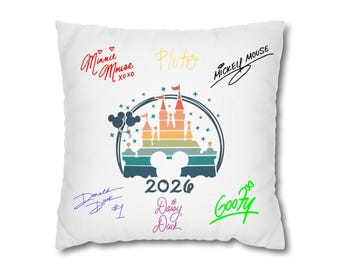 Disney Autograph Pillow Cover - Character Signature Display, Custom Theme Park Keepsake, 16x16 Throw Pillow, Personalized Home Decor- 2026