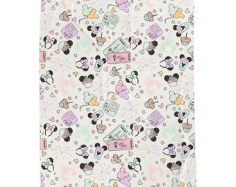 Pastelkleurige Whimsey Disney katoenfluwelen pluche deken • Leuke plaid met patroon • Zachte, knusse deken voor bed en bank • Esthetisch pastel kamerdecoratie cadeau