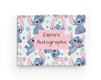 Libro de autógrafos de Disney personalizado: cuaderno de firmas de personajes, recuerdo del parque, libro de recuerdos de tapa dura personalizado, recuerdo del parque temático - Stitch
