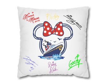 Funda de almohada con autógrafos de Disney - Exhibe la firma del personaje, recuerdo personalizado del crucero, almohada decorativa de 40x40 cm, decoración personalizada para el hogar - Crucero