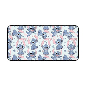 Cute Stitch Desk Mat | Blue Alien Mouse Pad | Kawaii Desk Decor | Neoprene Office Mat | Gift for Lilo & Stitch Fans | Aesthetic Gaming Mat