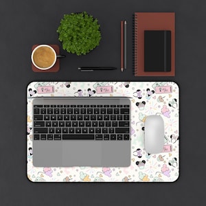 Whimsical Disney-Inspired Desk Mat | Pastel Mouse Ears & Snacks | Cute Neoprene Office Mat | Gift for Disney Lovers | Aesthetic Desk Decor