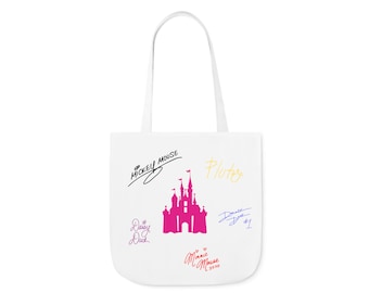 Torba z autografem postaci - Disney Parks Pamiątka, spersonalizowana torba z podpisem, projekt zamku, pamiątka z parku rozrywki, torba płócienna 16x16