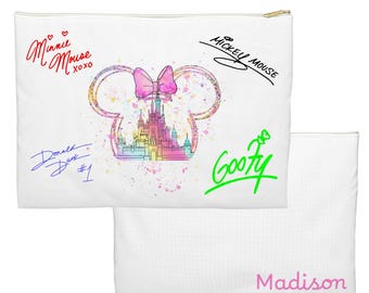 Character Autograph Pouch - Personalized Disney Travel Bag, Theme Park Souvenir, Signature Keepsake, Pencil Case or Makeup Bag - Minnie