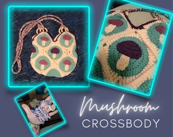 Handmade Crochet Crossbody Mushroom Purse / Library Bag