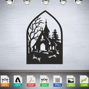 Halloween Spooky House Svg, Halloween Wall Decor Dxf, download digital vector files for instant use in laser cutting, CNC routing, engraving