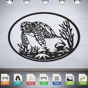 Sea Turtle Svg, Sea Turtle Wall Art Dxf, download digital vector files for instant use in laser cutting, CNC routing, and engraving.