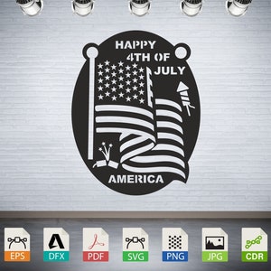 4th of july Flag, USA Independence Day, Download digital vector files for instant use in laser cutting, CNC routing, engraving wall stickers
