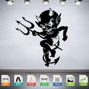 Djävulen med högaffel SVG DXF: Laserskurna CNC-vektorfiler (digital nedladdning)