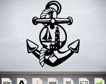 Ancla marina SVG DXF: Archivos náuticos cortados por láser (descarga digital)