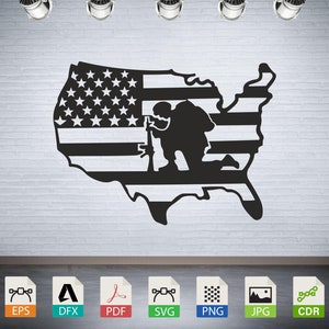 USA Militaire Sign Svg, Patriotic Soldier Dxf, download digital vector files for instant use in laser cutting, CNC routing, and engraving.