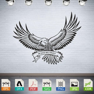 Flying Eagle Svg, American Eagle Dxf, download digital vector files for instant use in laser cutting, CNC routing, engraving, wall stickers