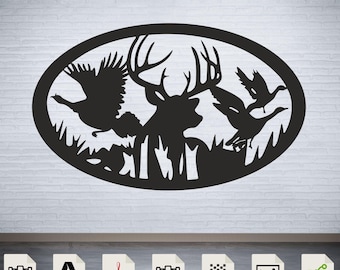 Animal Wild Svg, Hunting Scene Dxf, download digital vector files for instant use in laser cutting, CNC routing, and engraving,wall stickers
