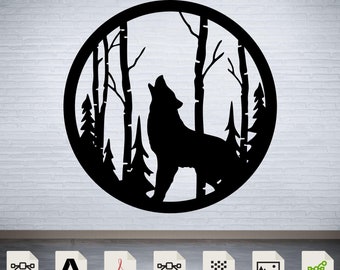 Arte mural de silueta de lobo SVG DXF: Archivos cortados con láser (descarga digital)