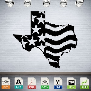 Vlag van Texas, kaart van de staat Texas, download digitale vectorbestanden voor direct gebruik bij lasersnijden, CNC-routeren en graveren, muurstickers
