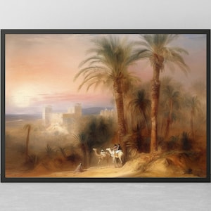Arabian Castle Poster, Middle East Landscape Wall Print, Arabic Wall Decor