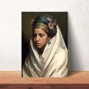 Wall Art - Young Algerian Woman: Oil Painting, Hayek, Turban, Algeria