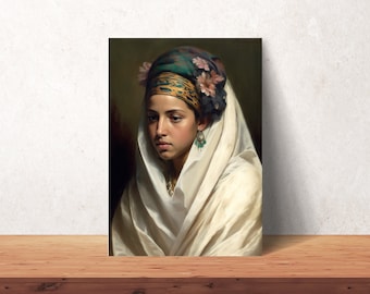 Wall Art - Young Algerian Woman: Oil Painting, Hayek, Turban, Algeria