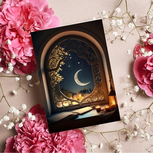Carte de Vœux Ramadan - Nuit Étoilée, Croissant de Lune