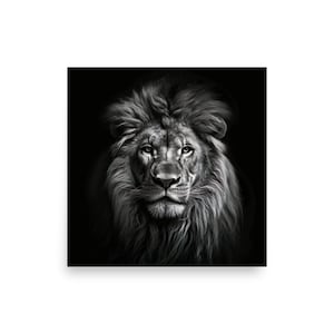 Lion Portrait Poster, Black and White Photography, Wildlife and Artistic Photo