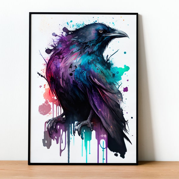 Watercolor Raven Crow Art Print, Wall Hanging for the Home, Nursery, Living, Dining Room, Bedroom, Home Decor, Animal Lover, Digital Print