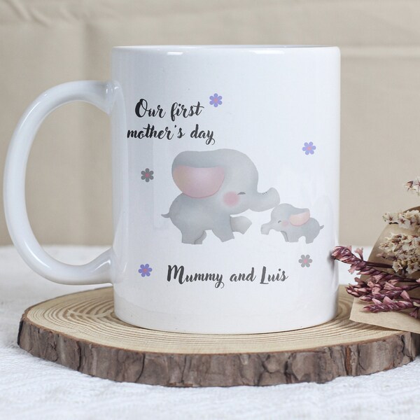 Taza Nuestro primer día de la Madre, Taza de Elefante para mamá, Regalo del Día de la Madre, Regalo de la nueva mamá, Taza Día de las Madres