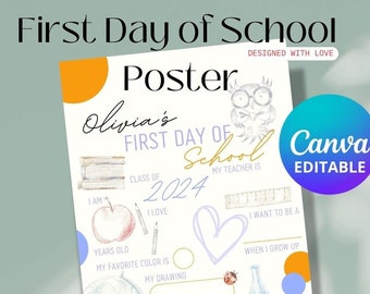 Erster Schultag Poster, Zurück zur Schule, Denkwürdiger erster Tag des Kindergartens, Zurück zur Schule zum Ausdrucken, Letzter Schultag zum Ausdrucken