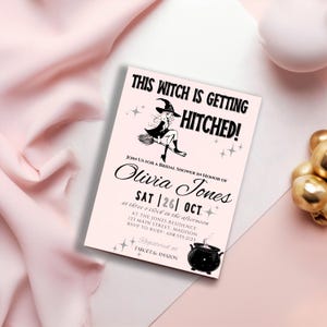 Halloween Bridal Shower "This Witch is Getting Hitched" Editable Invitation | Editable Canva Template image 1