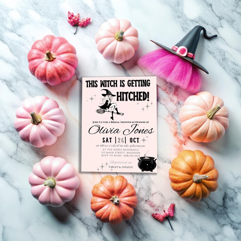 Halloween Bridal Shower "This Witch is Getting Hitched" Editable Invitation | Editable Canva Template image 7