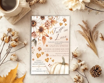 Fall in Love Bridal Shower Invitation | Editable Canva Template | Autumn-Themed Shower Invite