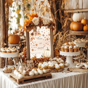 Fall in Love Bridal Shower Dessert Table Sign | &quot;Love is Sweet&quot; | Editable Canva Template